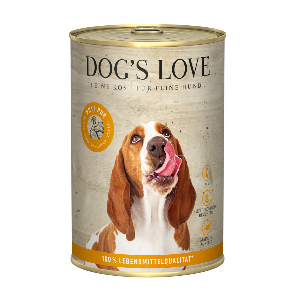 DOG'S LOVE Nassfutter Pute Pur, 6x 400 g