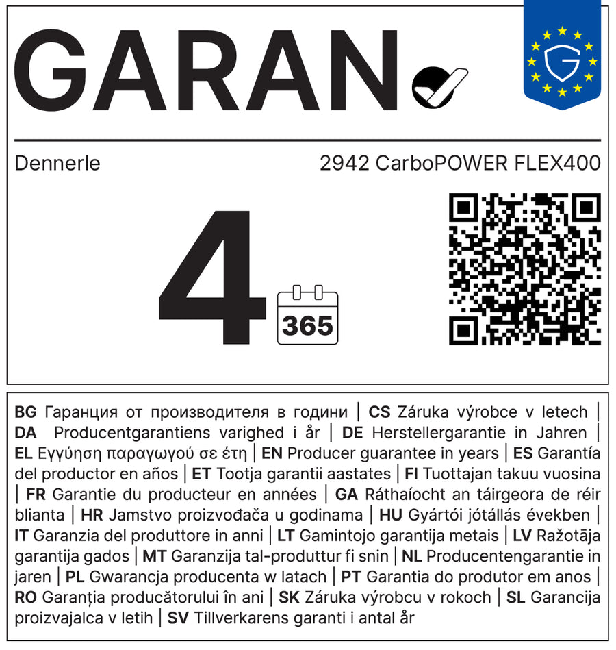 EU-Garantielabel für Dennerle Carbo POWER Flex400
