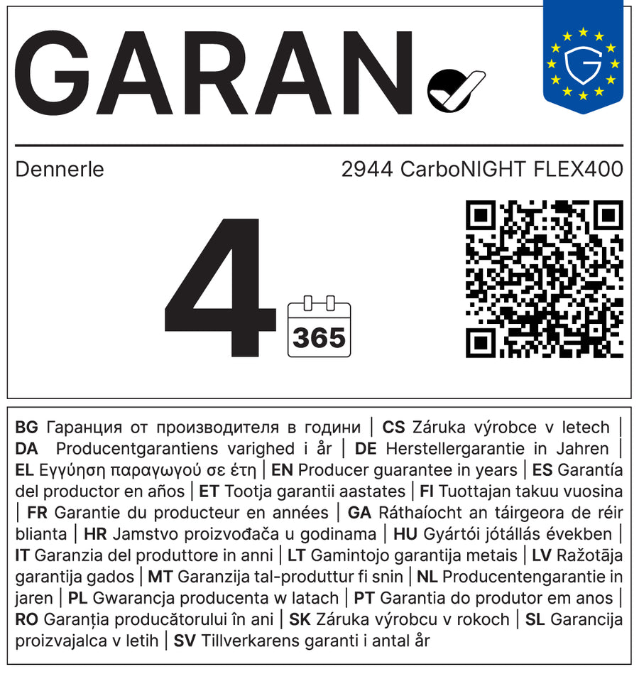 EU-Garantielabel für Dennerle Carbo NIGHT Flex400